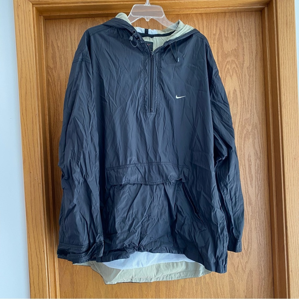 Vintage XL Nike windbreaker rain jacket black tan EUC